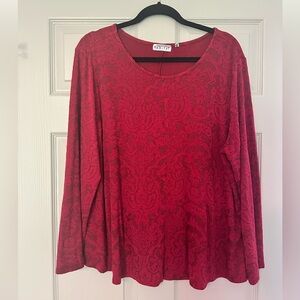 Habitat Red Long-Sleeve Scoop Neck Textured Top